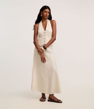 Pollera Recta Midi en Viscolino con Costura Aparente en el Recorte 1