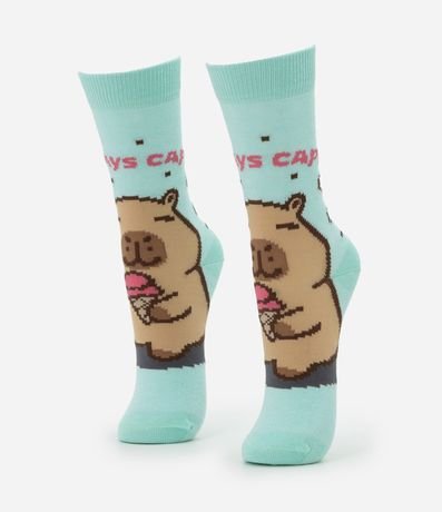 Media Caña Larga en Algodón con Estampa Carpincho Always Capy