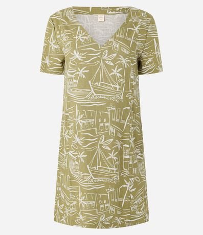 Vestido T-Shirt en Viscolino con Estampa Paisaje Tropical 5