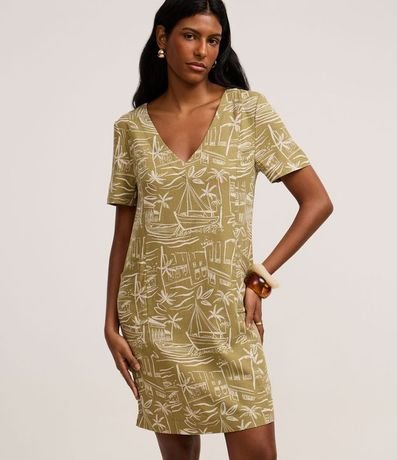 Vestido T-Shirt en Viscolino con Estampa Paisaje Tropical 2