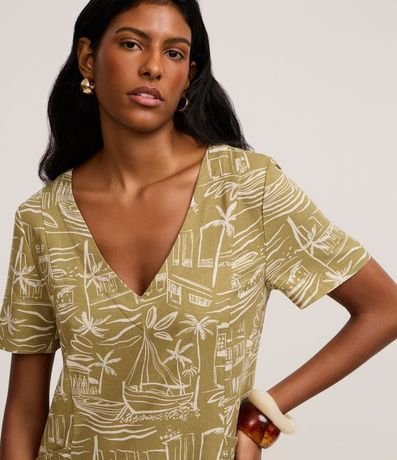 Vestido T-Shirt en Viscolino con Estampa Paisaje Tropical 3