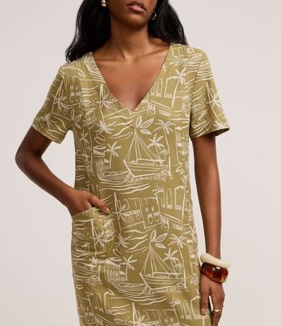 Vestido T-Shirt en Viscolino con Estampa Paisaje Tropical 4