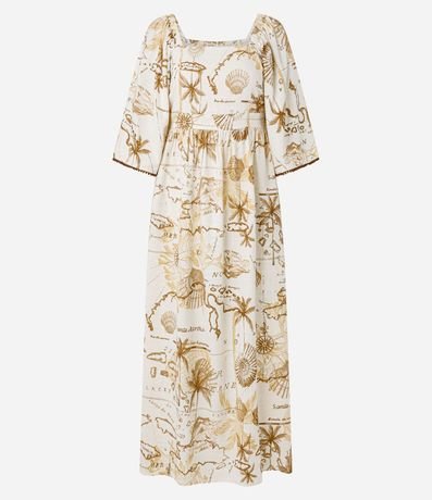 Vestido Evasê Midi en Viscolino con Estampa Mapa 5