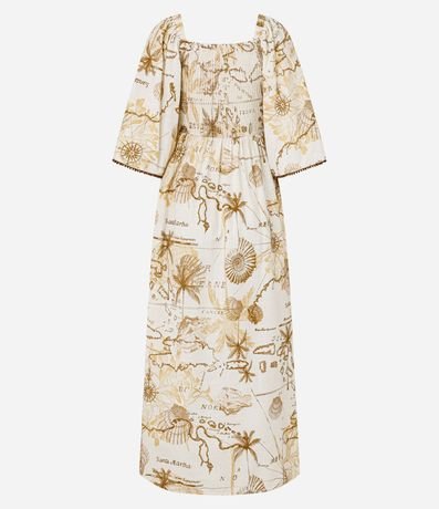 Vestido Evasê Midi en Viscolino con Estampa Mapa 7