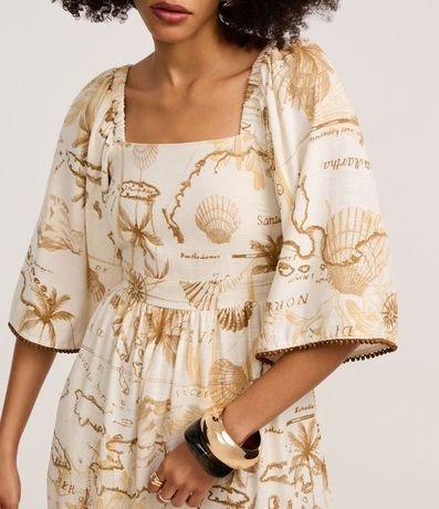 Vestido Evasê Midi en Viscolino con Estampa Mapa 2