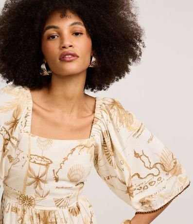 Vestido Evasê Midi en Viscolino con Estampa Mapa 4