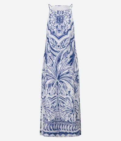 Vestido Evasê Midi en Viscolino con Estampa Palmeras 3