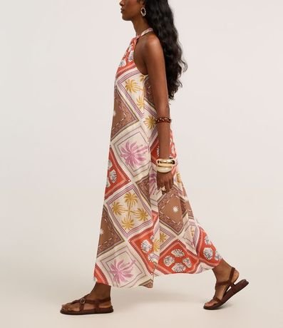 Vestido Evasê Midi en Viscolino con Estampa Tropical 6