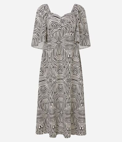 Vestido Midi en Viscolino con Manga Godê y Estampado Geométrico 5
