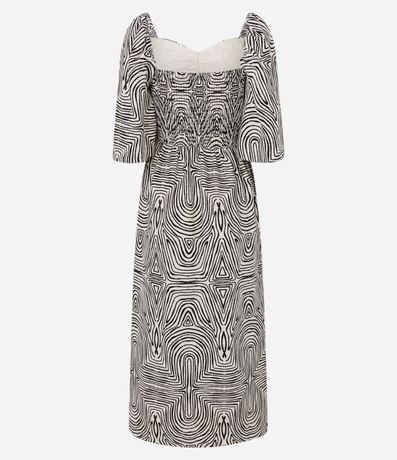 Vestido Midi en Viscolino con Manga Godê y Estampado Geométrico 7