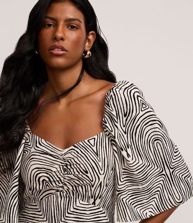 Vestido Midi en Viscolino con Manga Godê y Estampado Geométrico 3