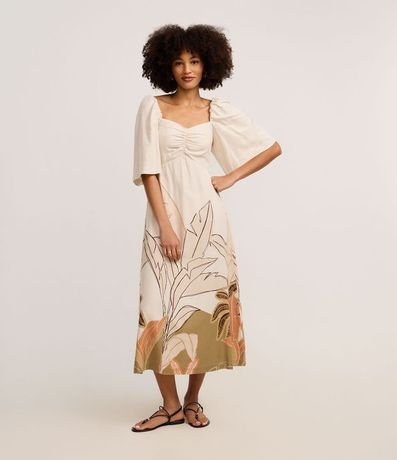 Vestido Midi en Viscolino con Estampa Follaje