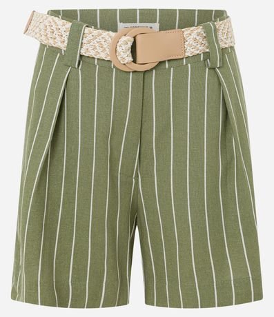 Short Listrado en Viscosa con Cinturón Ráfia 5