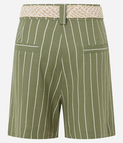 Short Listrado en Viscosa con Cinturón Ráfia 6