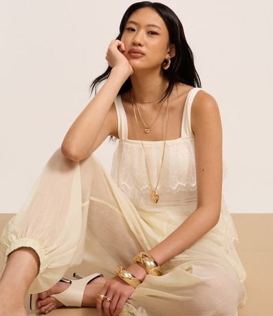 Blusa Corta en Encaje con Superposición y Breteles Finos 4