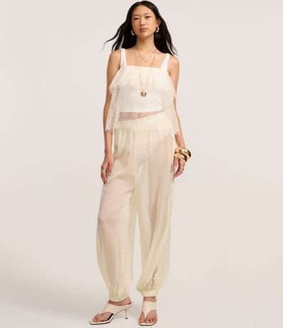 Blusa Corta en Encaje con Superposición y Breteles Finos 2