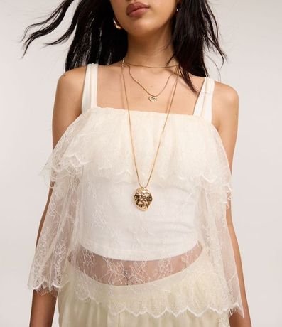 Blusa Corta en Encaje con Superposición y Breteles Finos 3