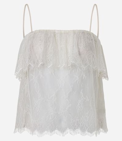 Blusa Corta en Encaje con Superposición y Breteles Finos 5