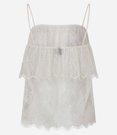 Blusa Corta en Encaje con Superposición y Breteles Finos 7