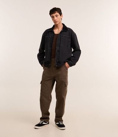 Pantalón Baggy en Sarga con Bolsillo Cargo