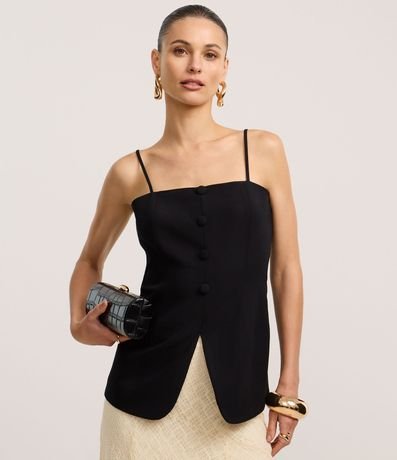 Blusa Sastrería de Bretel con Escote Recto y Botones Forrados