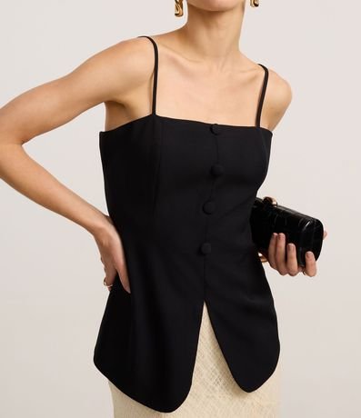 Blusa Sastrería de Bretel con Escote Recto y Botones Forrados 3