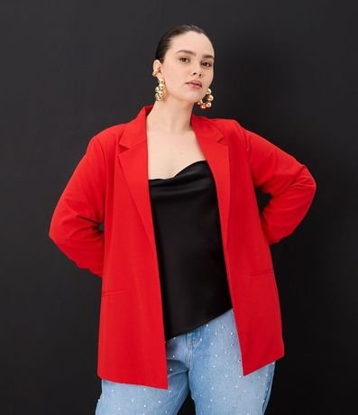 Blazer Alargado en Crepé con Manga Fruncida Curve & Plus Size