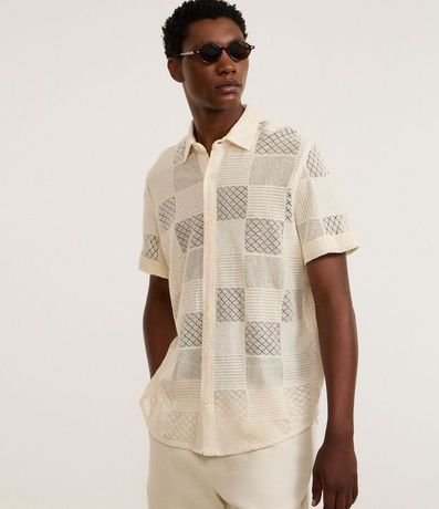 Camisa Comfort en Algodón con Textura Patchwork Cuadriculada