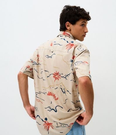 Camisa Relaxed en Algodón  Tejido Diferenciado con Estampa Fil a Fil Abstracta Palmera 3