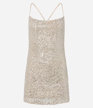 Vestido Corto en Lentejuela con Bretel Fino Cruzada 5
