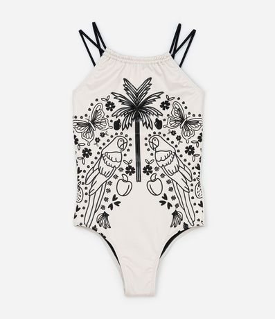 Malla Infantil con Correas Dobles y Estampa Palmeras - Talle 5 a 14 años