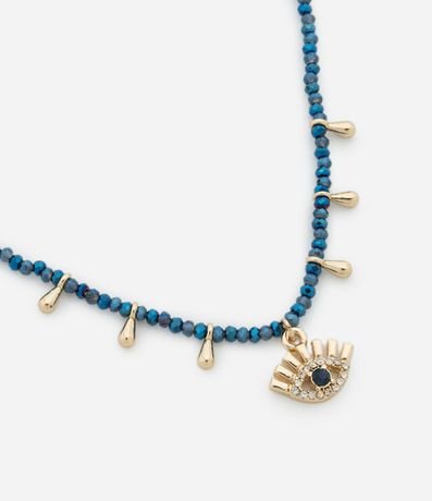 Collar Corto con Mini Cristales Artificiales Lapidados y Colgantes Gota y Ojo turco 2