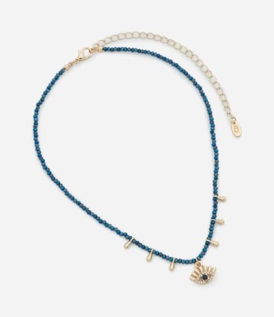 Collar Corto con Mini Cristales Artificiales Lapidados y Colgantes Gota y Ojo turco 3