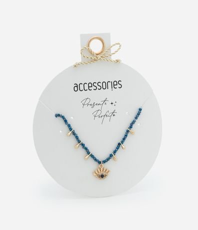 Collar Corto con Mini Cristales Artificiales Lapidados y Colgantes Gota y Ojo turco