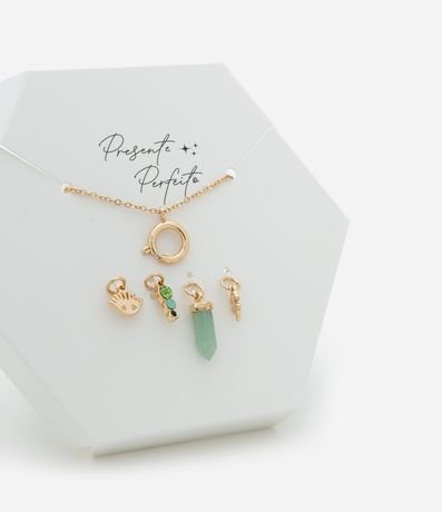 Collar Corto Chapado con Intercambio de 04 Dijes Prosperidad