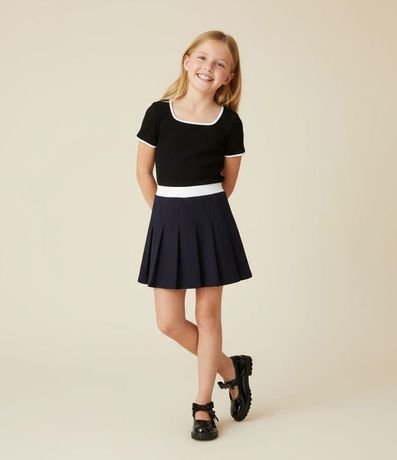Pollera Infantil con Pliegues y Cintura Contrastante - Talle 5 a 14 años