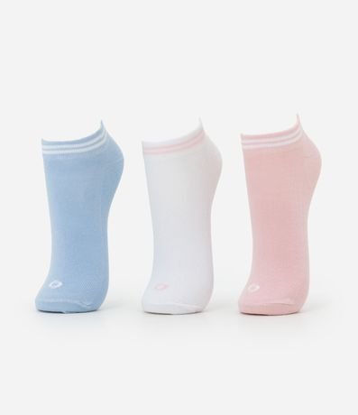 Kit 03 Medias Caña Corta Deportivas en Algodón con Puño Listrado