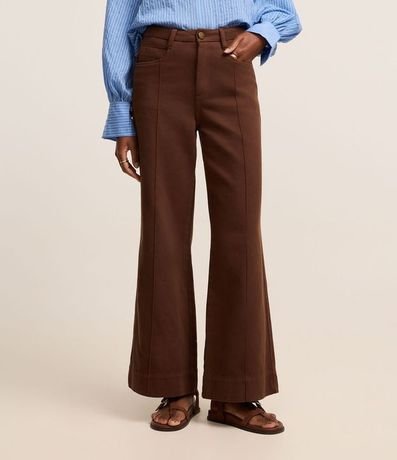 Pantalón Wide Leg en Sarga con Friso Delantero 3