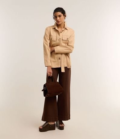 Pantalón Wide Leg en Sarga Tiro Alto