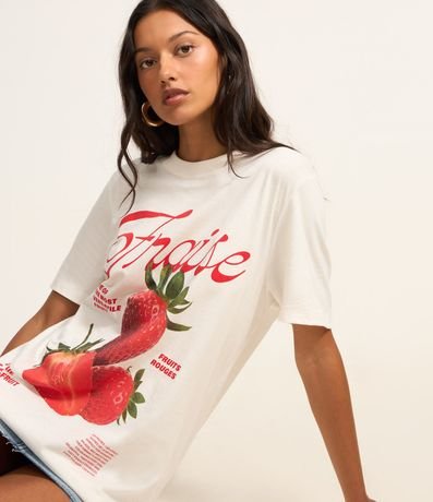 Remera Alargada en Algodón con Estampa Fraise