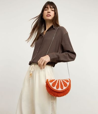Cartera Hobo en Adorno con Asa Transversal y Tapa de Laranja