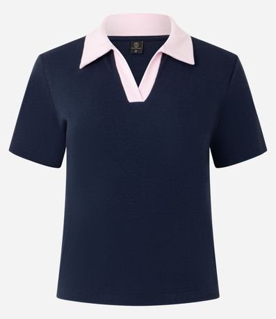 Blusa Acanalada en Rib con Cuello Polo Contrastante 6