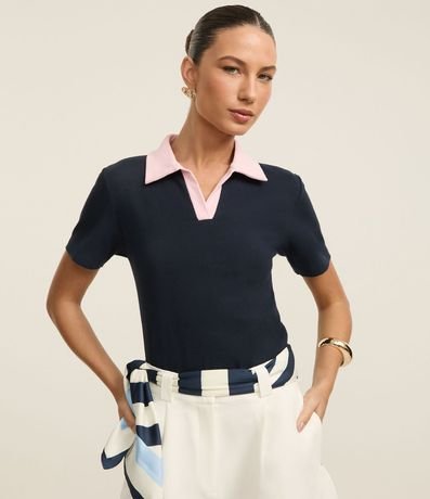 Blusa Acanalada en Rib con Cuello Polo Contrastante 2