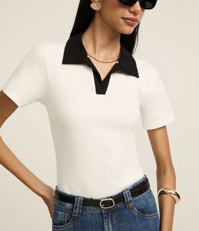 Blusa Acanalada en Rib con Cuello Polo Contrastante 3