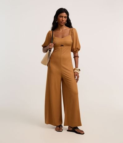 Mono Pantalona en Viscosa con Escote Corazón con Manga Abullonada 2