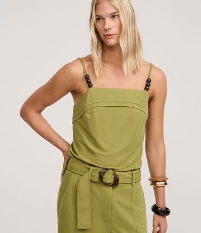 Blusa en Piquet con Bretel Fino con Adornos de Esferas