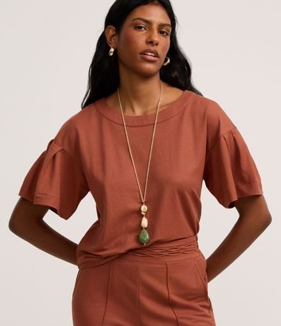 Blusa T-shirt Box en Orly con Pliegues en las Mangas