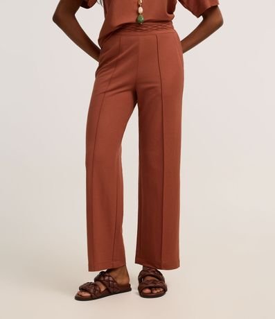 Pantalón Recto en Orly con Elástico y Cintura Trabajada