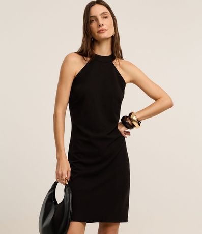 Vestido Corto en Crepé con Cuello Halter