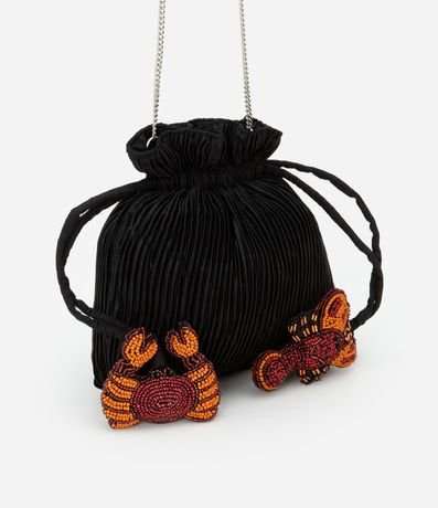 Bolsillo Bucket Pequena Satinada con Bordados de Trancadero y Cangrejo con Adornos